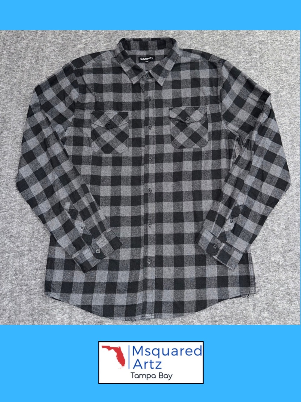 Carbon Men's XL Black Gray Buffalo Plaid Flannel Long Sleeve Button Up Shirt